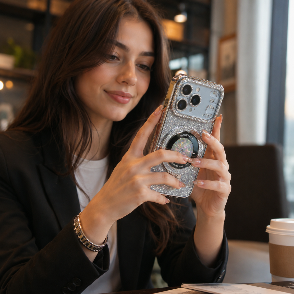 Premium iPhone Case MagSafe Transparent Diamond Glitter Magnetic Protective Cover Camera Lens Protection Kickstand Clear TPU Anti Scratch Slim Case
