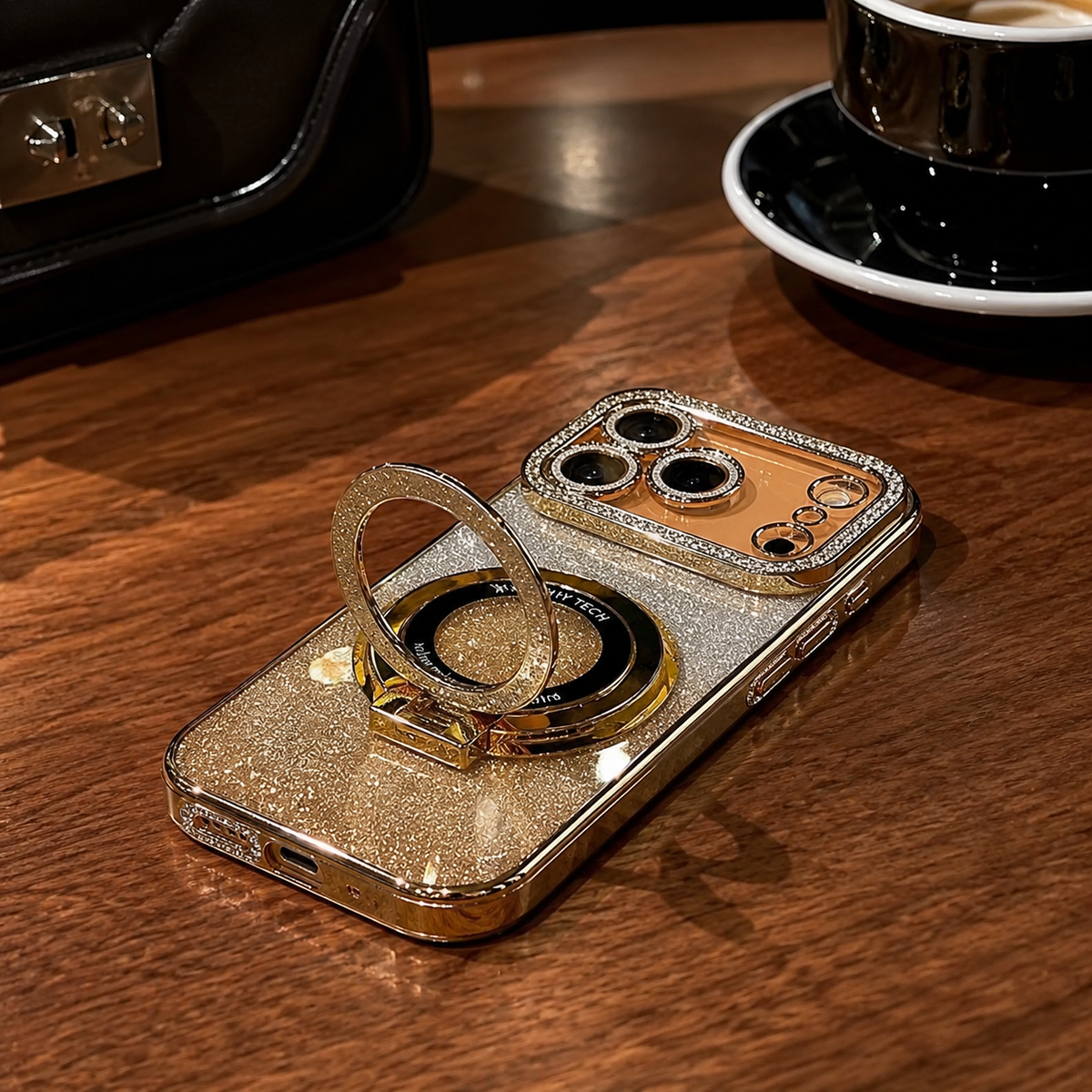 Premium iPhone Case MagSafe Transparent Diamond Glitter Magnetic Protective Cover Camera Lens Protection Kickstand Clear TPU Anti Scratch Slim Case