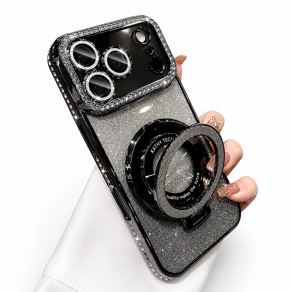 Premium iPhone Case MagSafe Transparent Diamond Glitter Magnetic Protective Cover Camera Lens Protection Kickstand Clear TPU Anti Scratch Slim Case