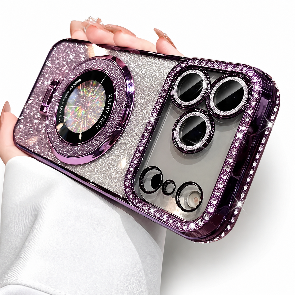 Premium iPhone Case MagSafe Transparent Diamond Glitter Magnetic Protective Cover Camera Lens Protection Kickstand Clear TPU Anti Scratch Slim Case