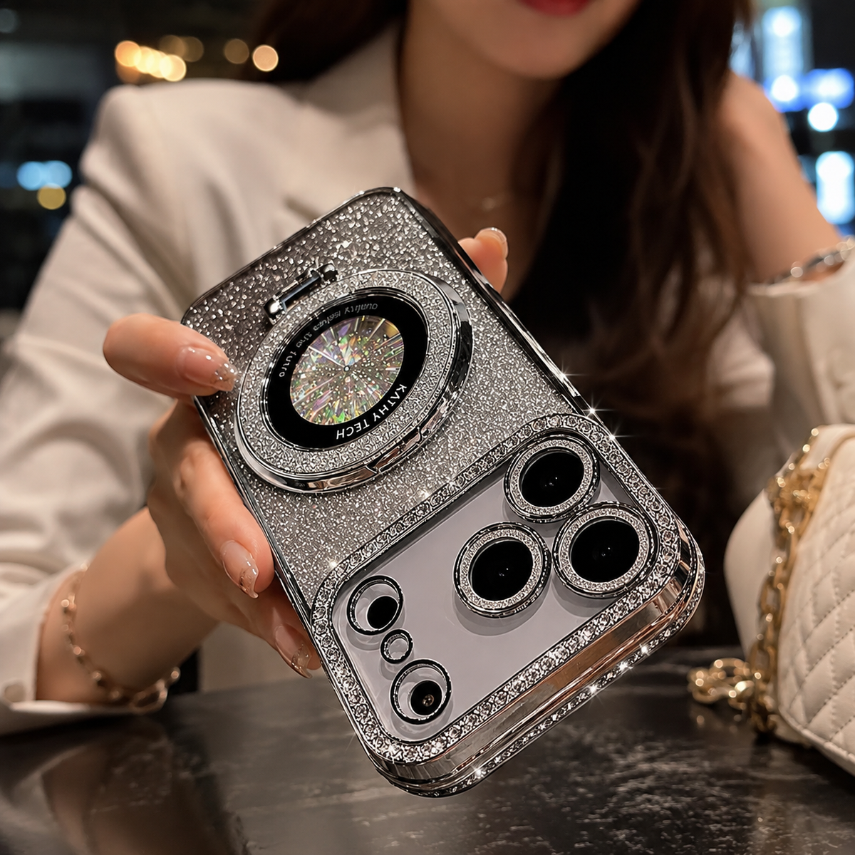 Premium iPhone Case MagSafe Transparent Diamond Glitter Magnetic Protective Cover Camera Lens Protection Kickstand Clear TPU Anti Scratch Slim Case