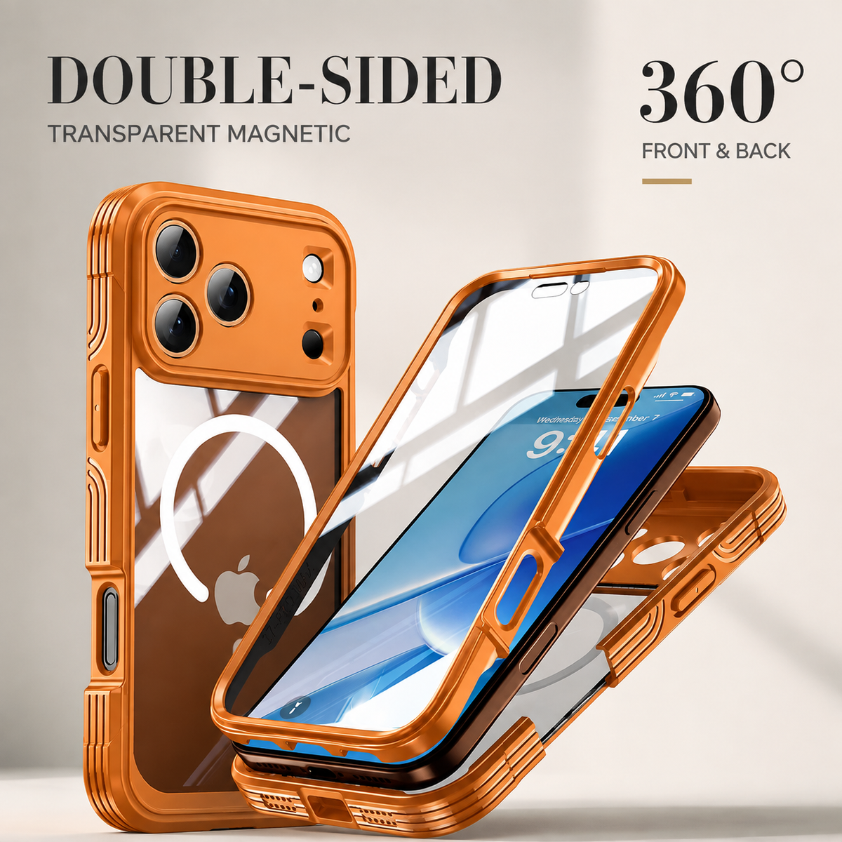 Premium iPhone Case MagSafe Transparent Full Coverage Shockproof TPU Protective Cover Wireless Charging Anti Scratch Magnetic Slim Clear Double-Sided