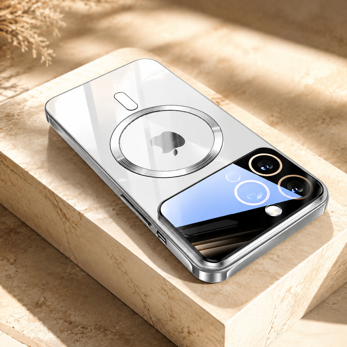 Premium iPhone Case MagSafe Transparent Glass Shockproof Silicone Bumper Camera Lens Protection Ultra Thin Clear Wireless Charging Protective PC Cover