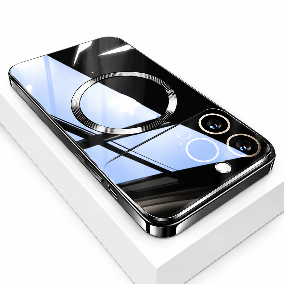 Premium iPhone Case MagSafe Transparent Glass Shockproof Silicone Bumper Camera Lens Protection Ultra Thin Clear Wireless Charging Protective PC Cover