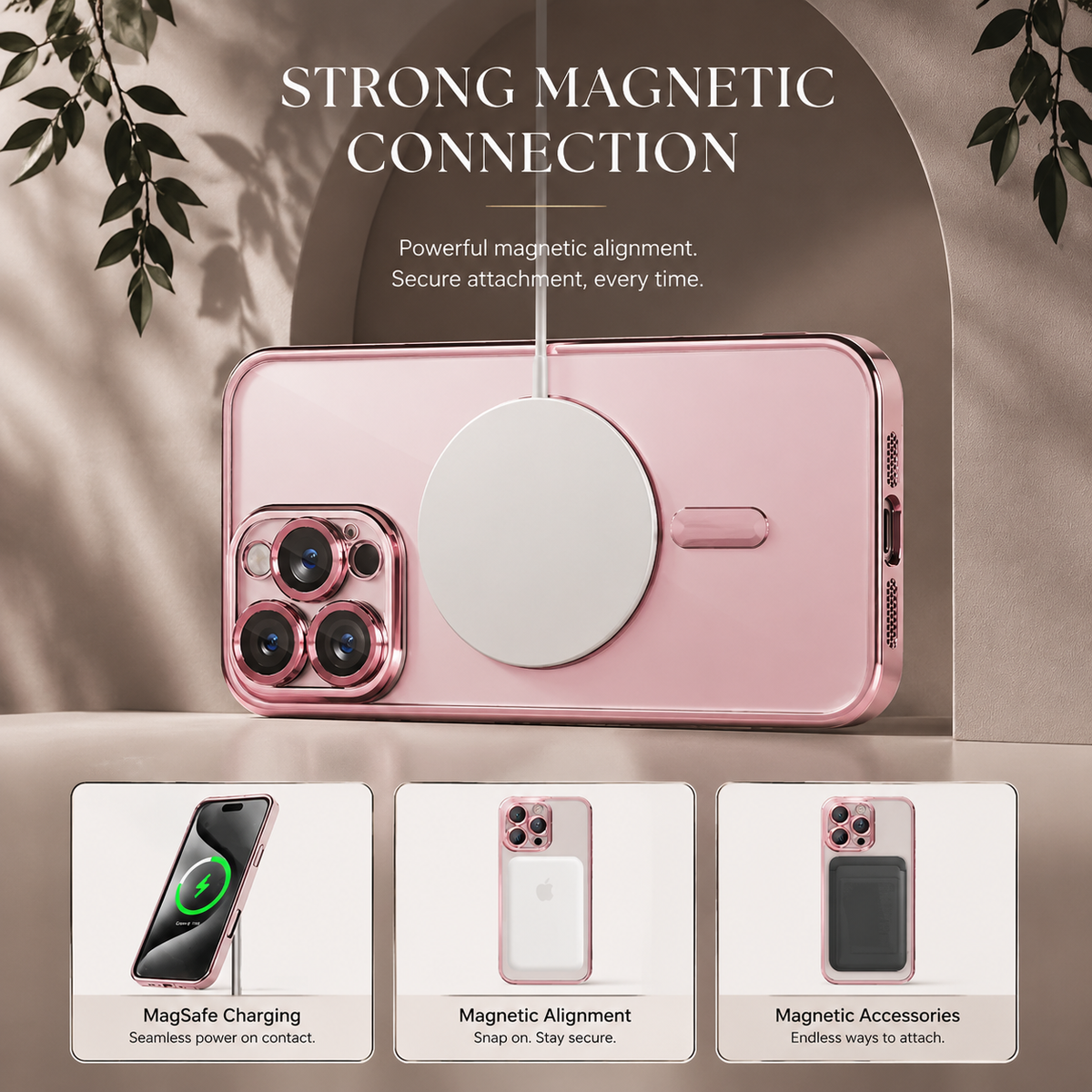 Premium iPhone Case MagSafe Transparent TPU Plated Camera Lens Protection Shockproof Anti Fingerprint Anti Scratch Magnetic Slim Half Wrapped Clear Cover