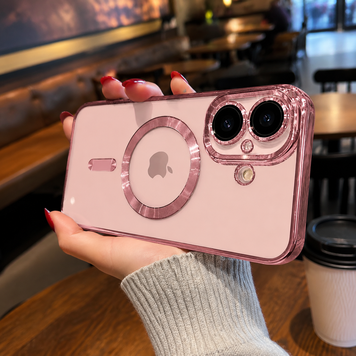 Premium iPhone Case MagSafe Transparent TPU Plated Camera Lens Protection Shockproof Anti Fingerprint Anti Scratch Magnetic Slim Half Wrapped Clear Cover