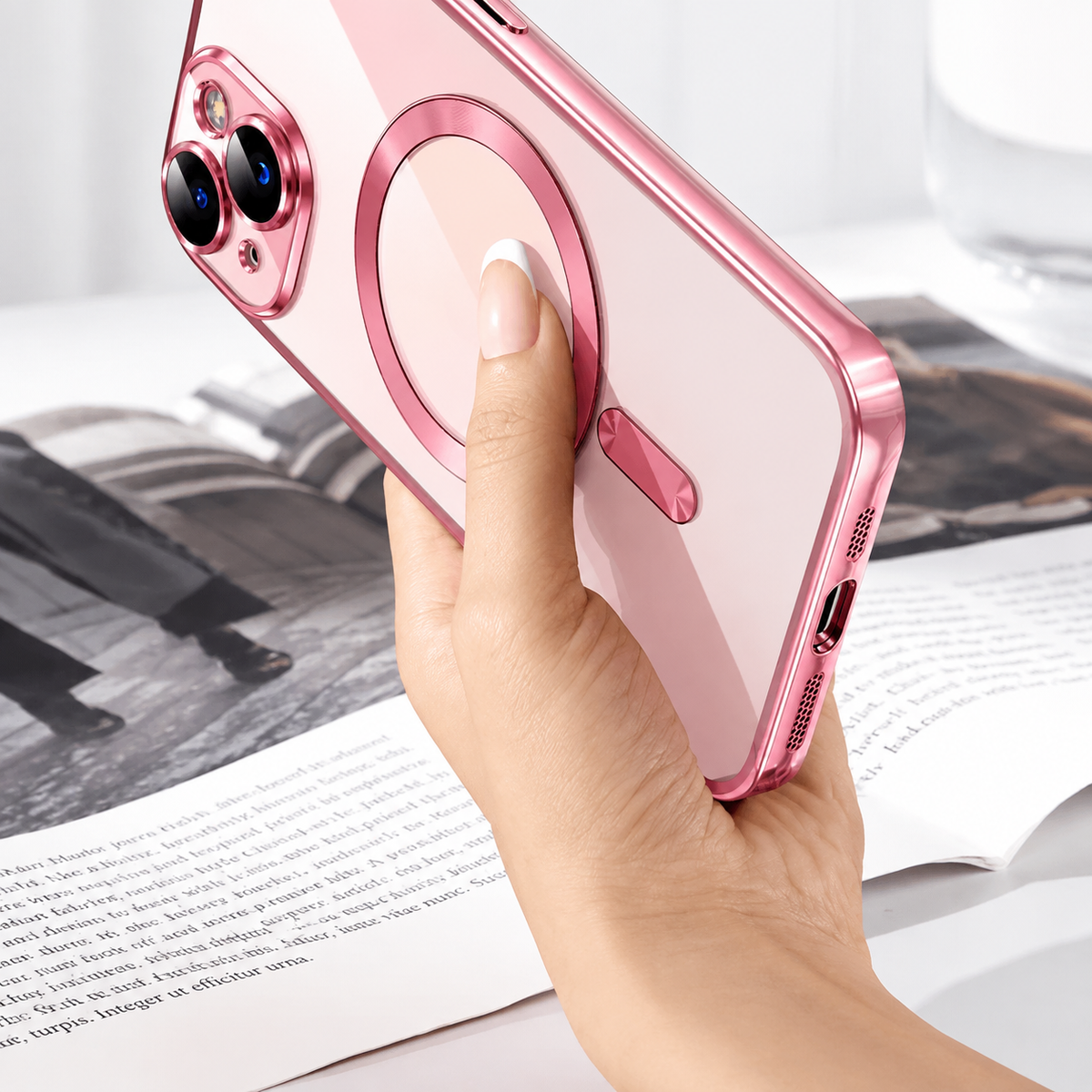 Premium iPhone Case MagSafe Transparent TPU Plated Camera Lens Protection Shockproof Anti Fingerprint Anti Scratch Magnetic Slim Half Wrapped Clear Cover