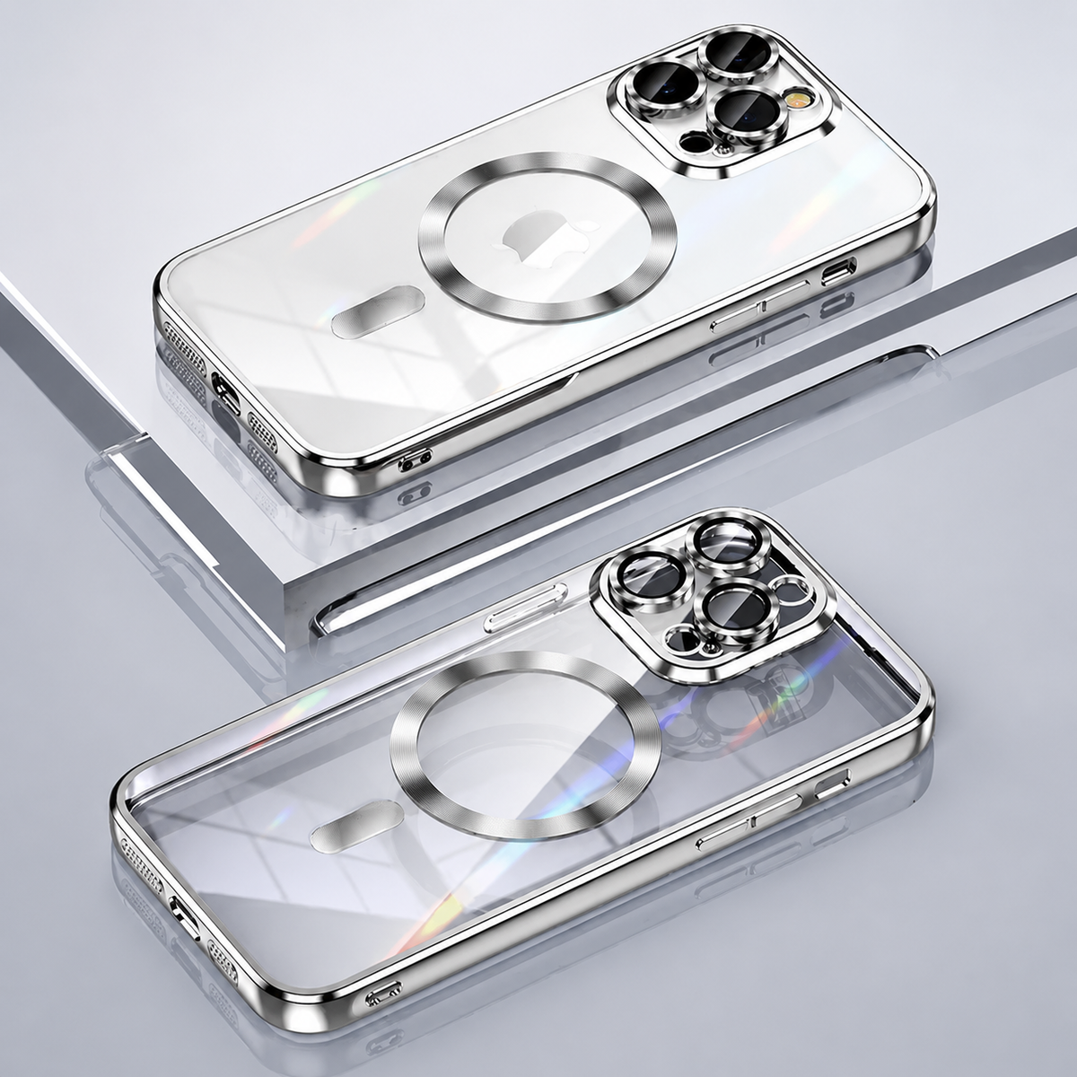 Premium iPhone Case MagSafe Transparent TPU Plated Camera Lens Protection Shockproof Anti Fingerprint Anti Scratch Magnetic Slim Half Wrapped Clear Cover