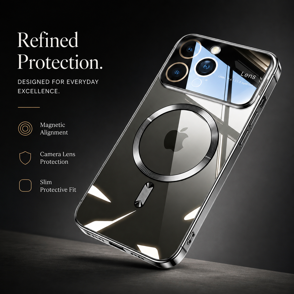 Premium iPhone Case MagSafe Transparent Tempered Glass Cover Ultra Thin Shockproof Silicone Bumper Anti Scratch Camera Guard Full Protection Slim Case
