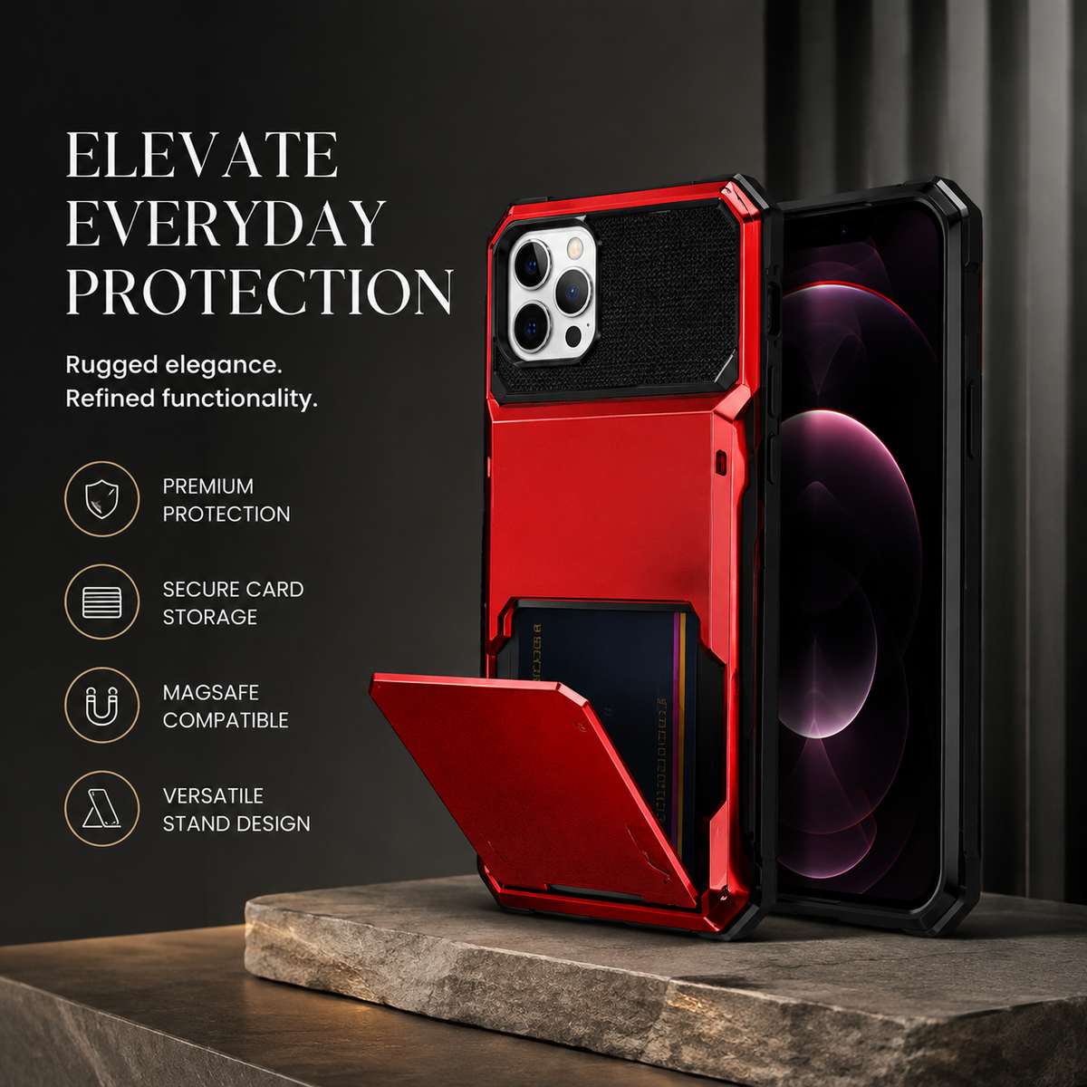Premium iPhone Case MagSafe Wallet Card Holder Shockproof Camera Protection Slim Full Coverage Protective Cover Magnetic Charging Compact Design Daily