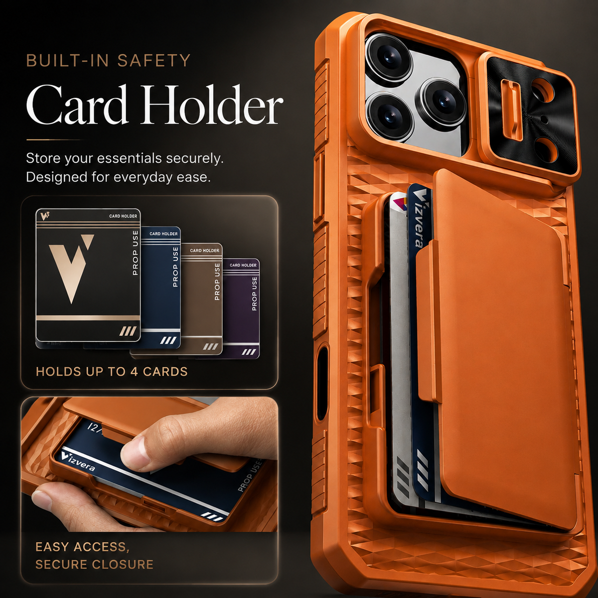 Premium iPhone Case MagSafe Wallet Card Holder Sliding Camera Cover RFID Blocking Shockproof Kickstand Dual Layer Protective Cover Full Protection Fit