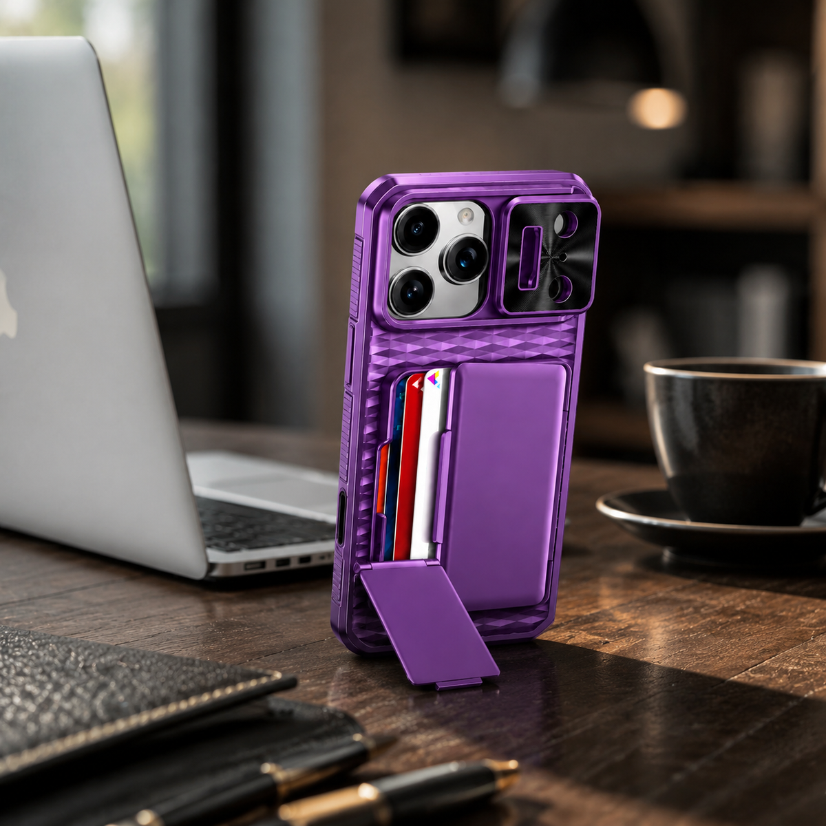 Premium iPhone Case MagSafe Wallet Card Holder Sliding Camera Cover RFID Blocking Shockproof Kickstand Dual Layer Protective Cover Full Protection Fit