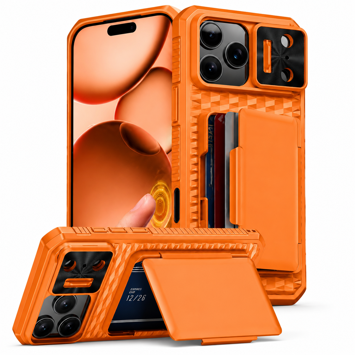 Premium iPhone Case MagSafe Wallet Card Holder Sliding Camera Cover RFID Blocking Shockproof Kickstand Dual Layer Protective Cover Full Protection Fit
