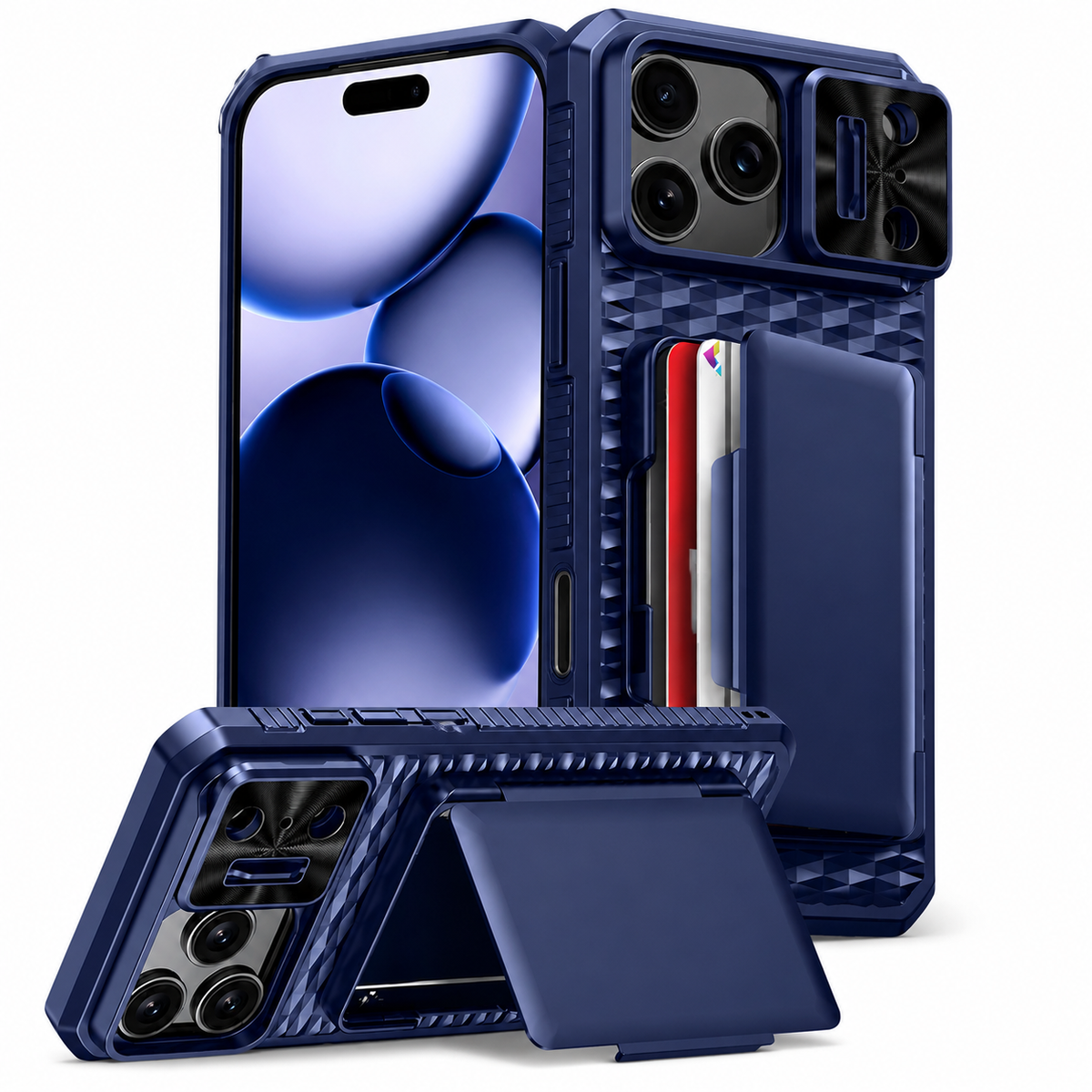 Premium iPhone Case MagSafe Wallet Card Holder Sliding Camera Cover RFID Blocking Shockproof Kickstand Dual Layer Protective Cover Full Protection Fit