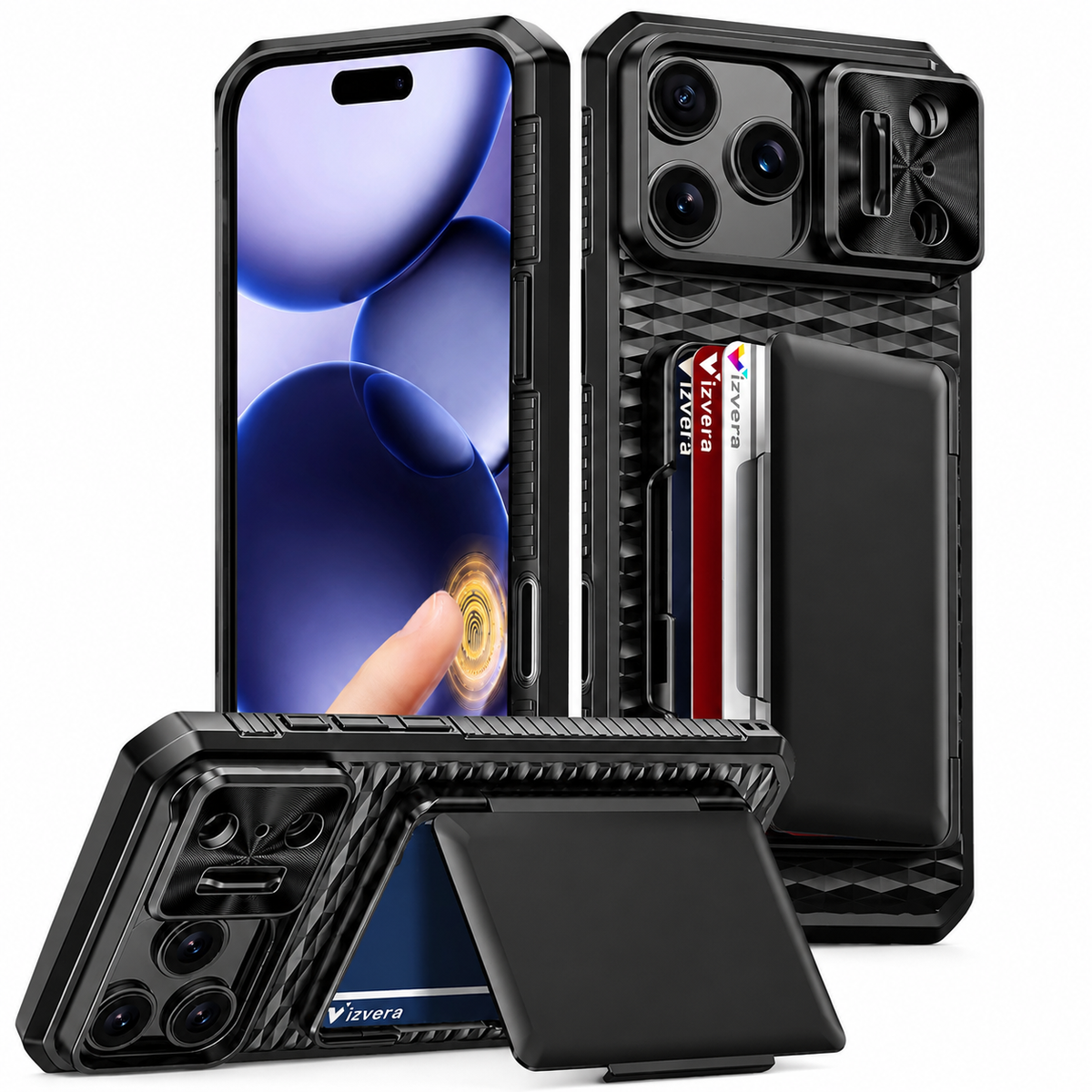 Premium iPhone Case MagSafe Wallet Card Holder Sliding Camera Cover RFID Blocking Shockproof Kickstand Dual Layer Protective Cover Full Protection Fit