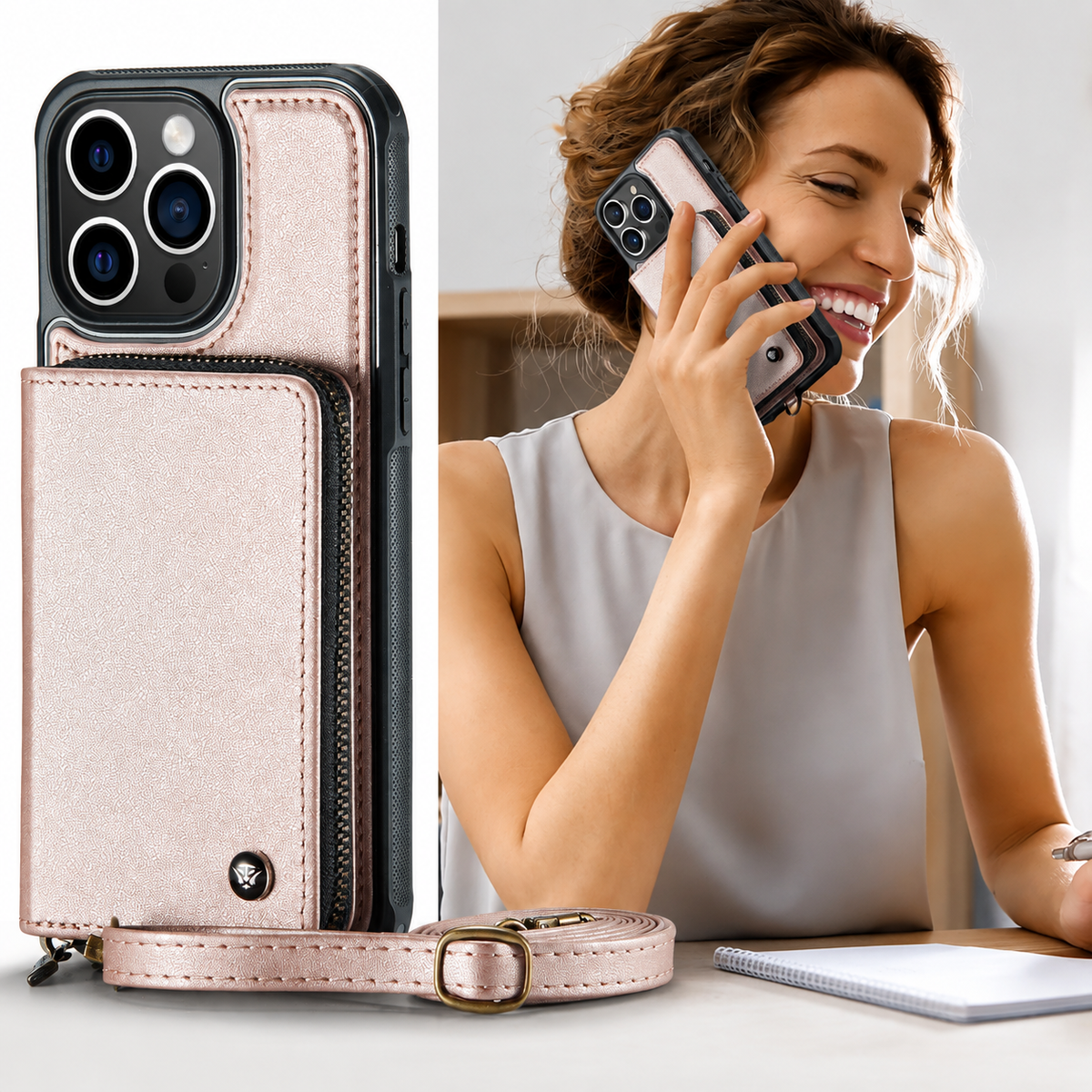 Premium iPhone Case MagSafe Wallet Leather Crossbody Card Holder Stand Shockproof Protective Cover Camera Lens Protection Slim Design Phone Chain Grip