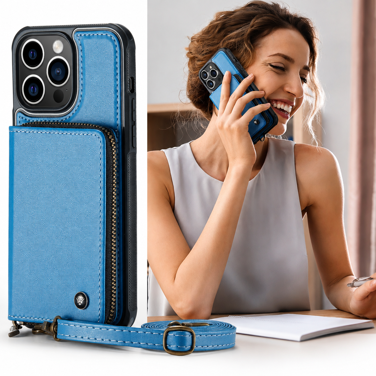 Premium iPhone Case MagSafe Wallet Leather Crossbody Card Holder Stand Shockproof Protective Cover Camera Lens Protection Slim Design Phone Chain Grip