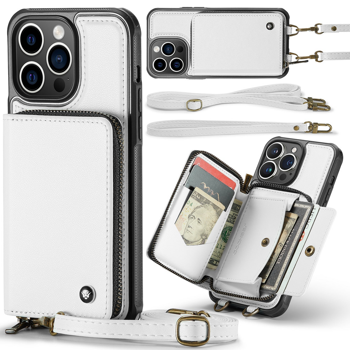 Premium iPhone Case MagSafe Wallet Leather Crossbody Card Holder Stand Shockproof Protective Cover Camera Lens Protection Slim Design Phone Chain Grip