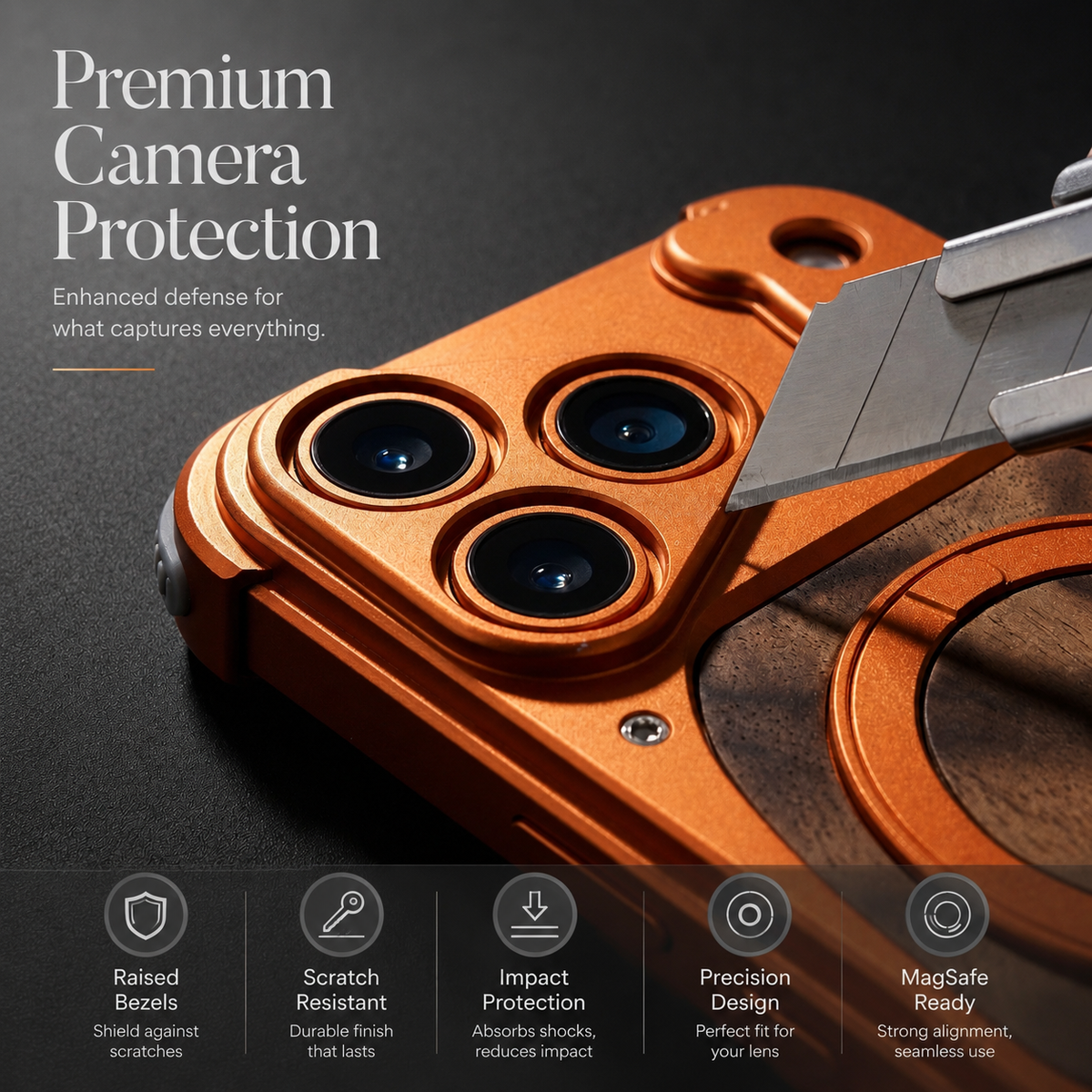 Premium iPhone Case MagSafe Walnut Wood Metal Frame 360 Rotating Ring Stand Magnetic Shockproof Aluminum Alloy Non Slip Slim Frameless Protective Cover