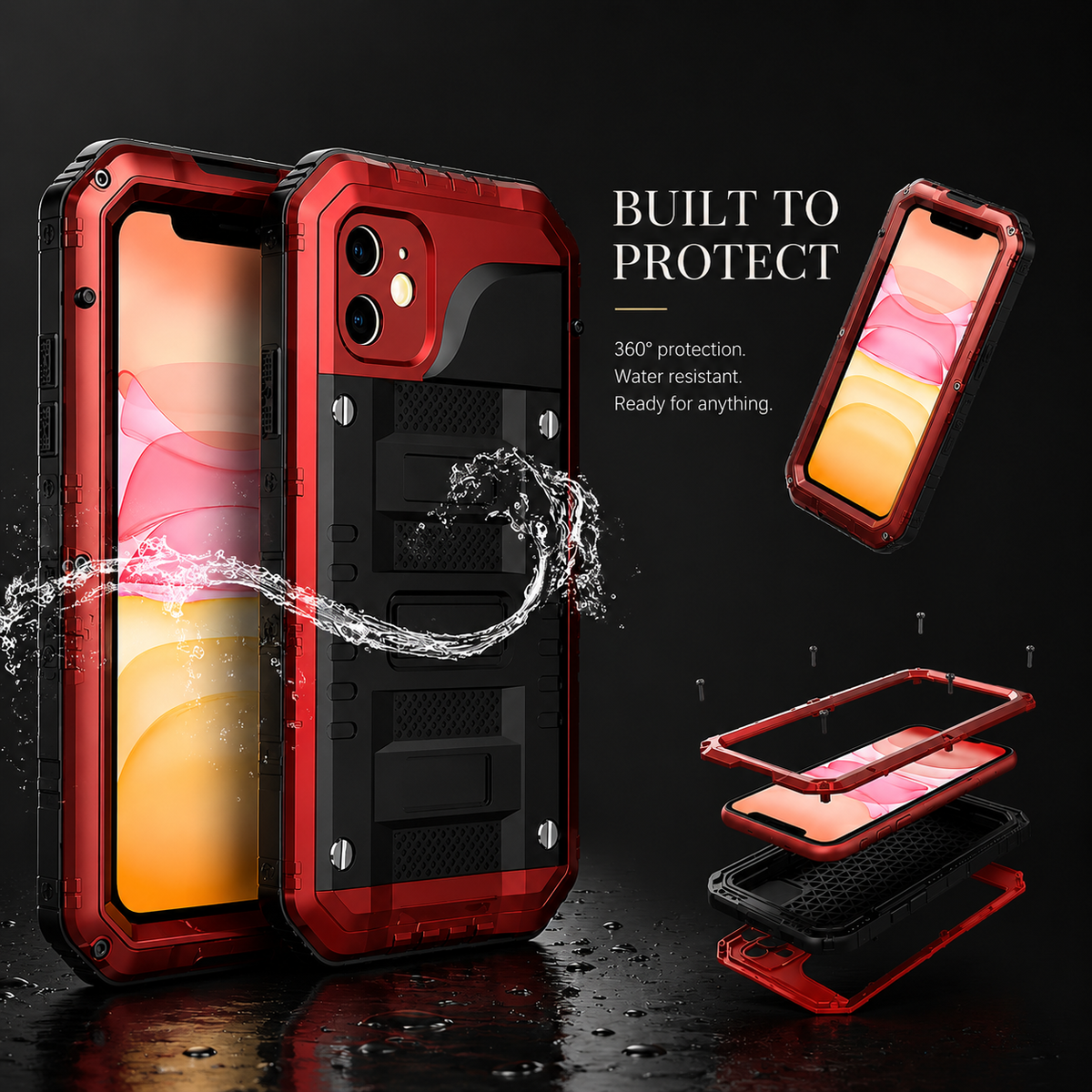 Premium iPhone Case MagSafe Waterproof Aluminum Armor Shockproof Full Body Camera Lens Protection Dustproof Sealed Rugged Protective Cover Design Slim