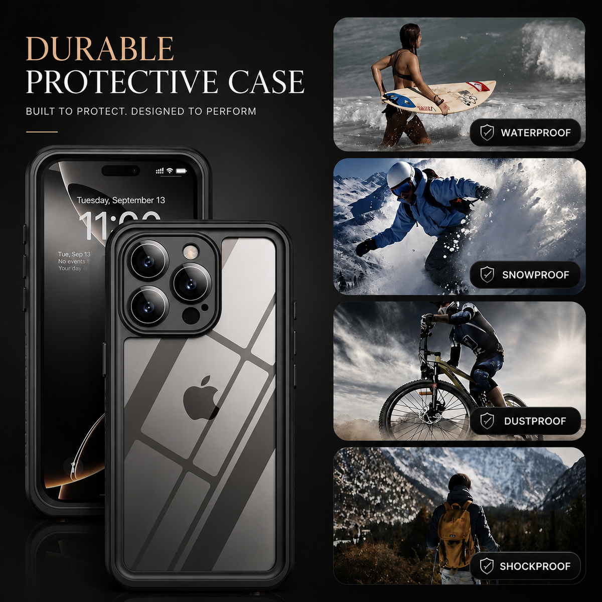 Premium iPhone Case MagSafe Waterproof Built In Screen Protection Shockproof Dustproof Full Body Protective Cover Sealed Rugged Heavy Duty Case Design