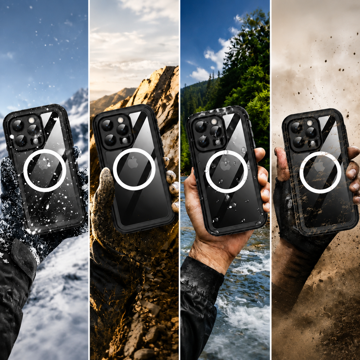 Premium iPhone Case MagSafe Waterproof IP68 Sealed Cover Shockproof 360° Full Body Protection Camera Screen Guard Rugged Outdoor Protective Design Use
