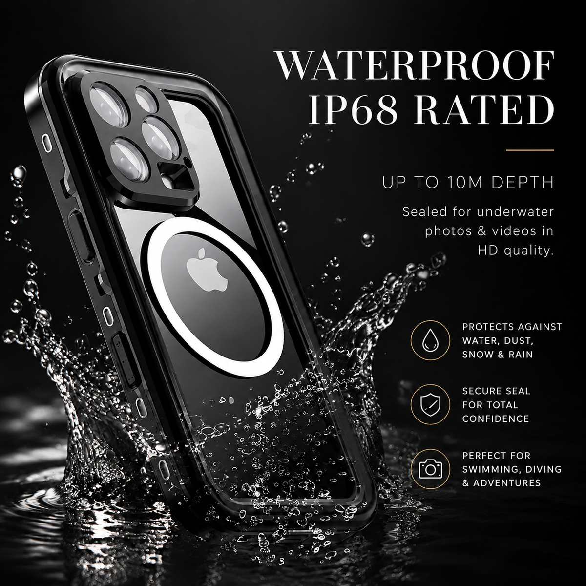 Premium iPhone Case MagSafe Waterproof IP68 Sealed Cover Shockproof 360° Full Body Protection Camera Screen Guard Rugged Outdoor Protective Design Use