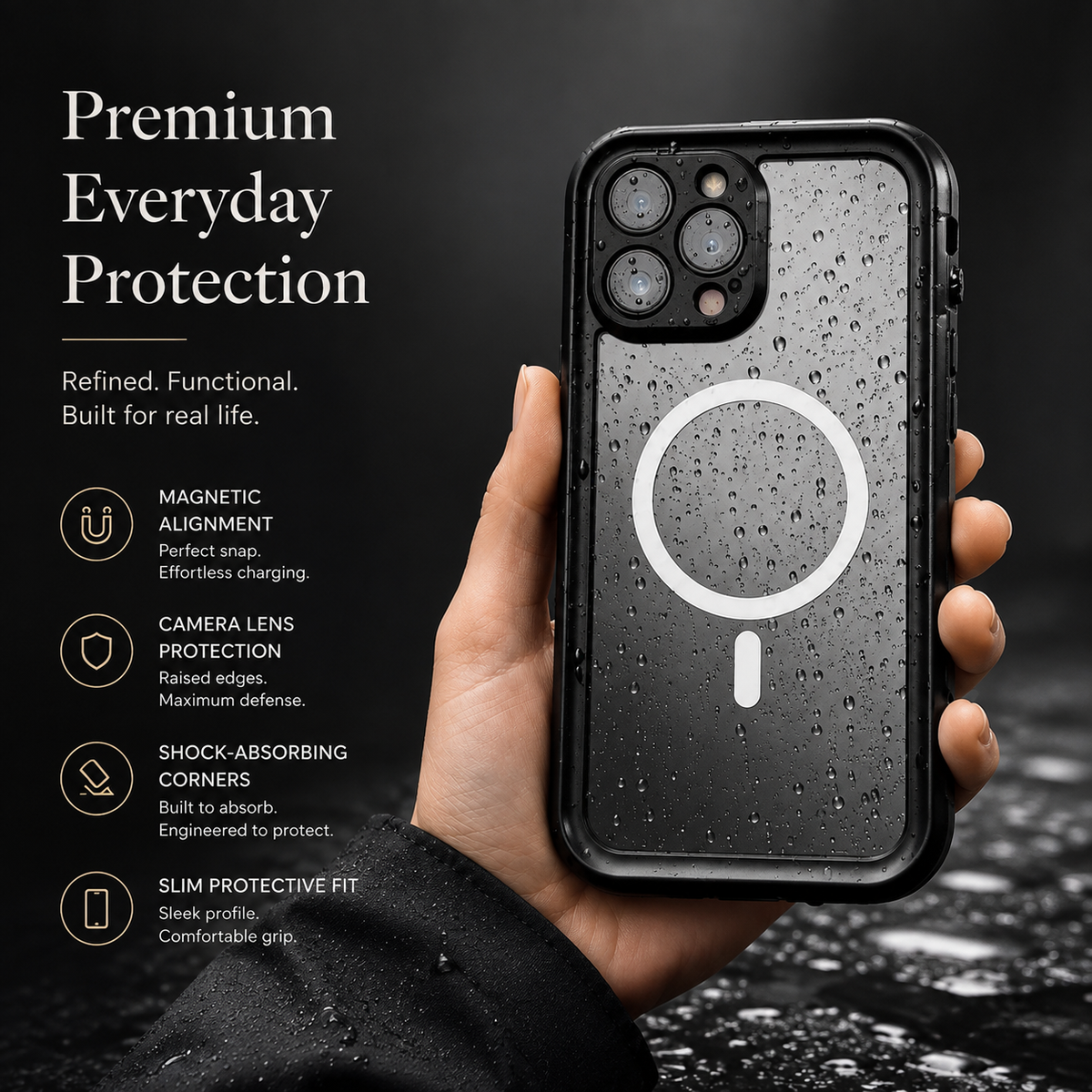 Premium iPhone Case MagSafe Waterproof IP68 Sealed Cover Shockproof 360° Full Body Protection Camera Screen Guard Rugged Outdoor Protective Design Use