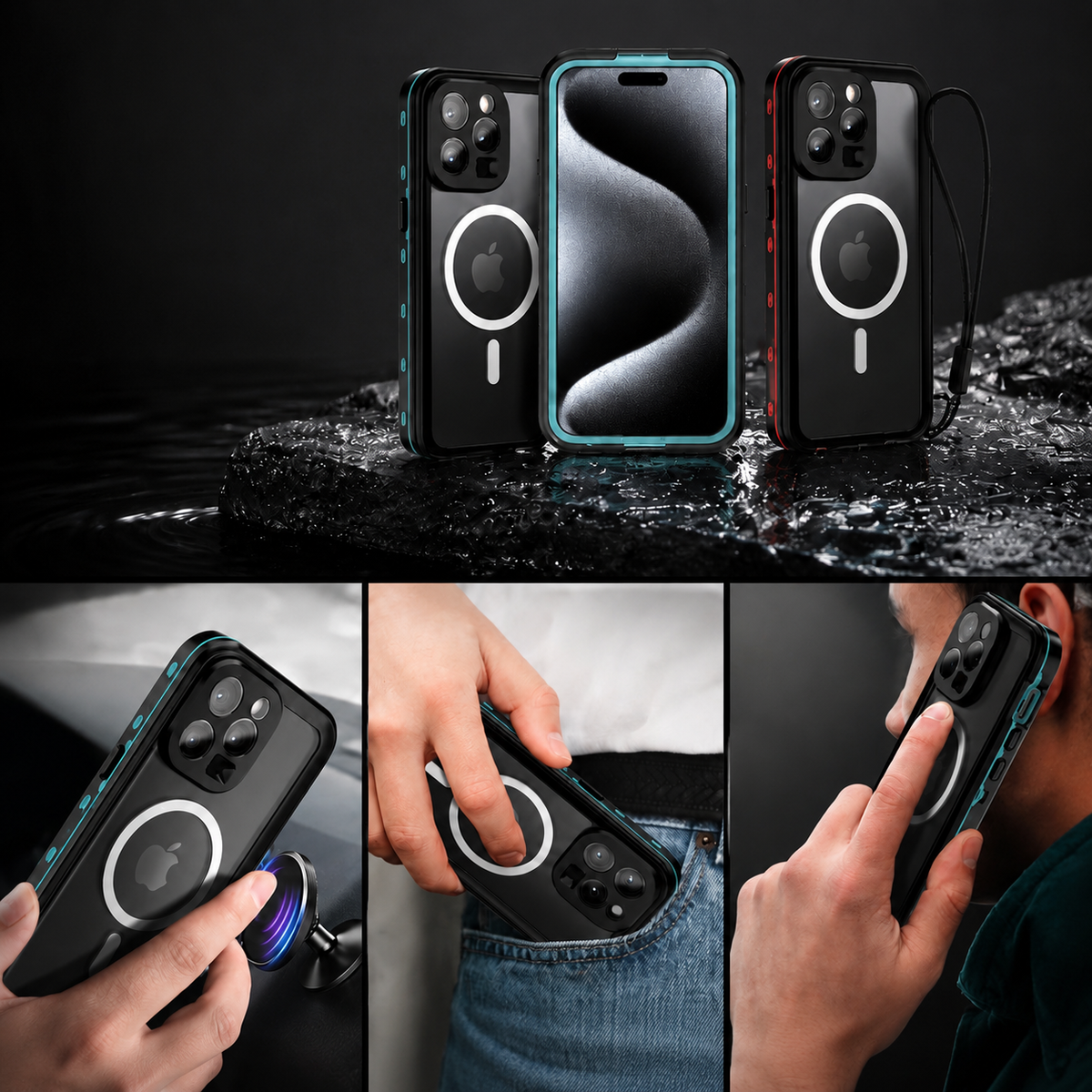 Premium iPhone Case MagSafe Waterproof IP68 Sealed Cover Shockproof 360° Full Body Protection Camera Screen Guard Rugged Outdoor Protective Design Use