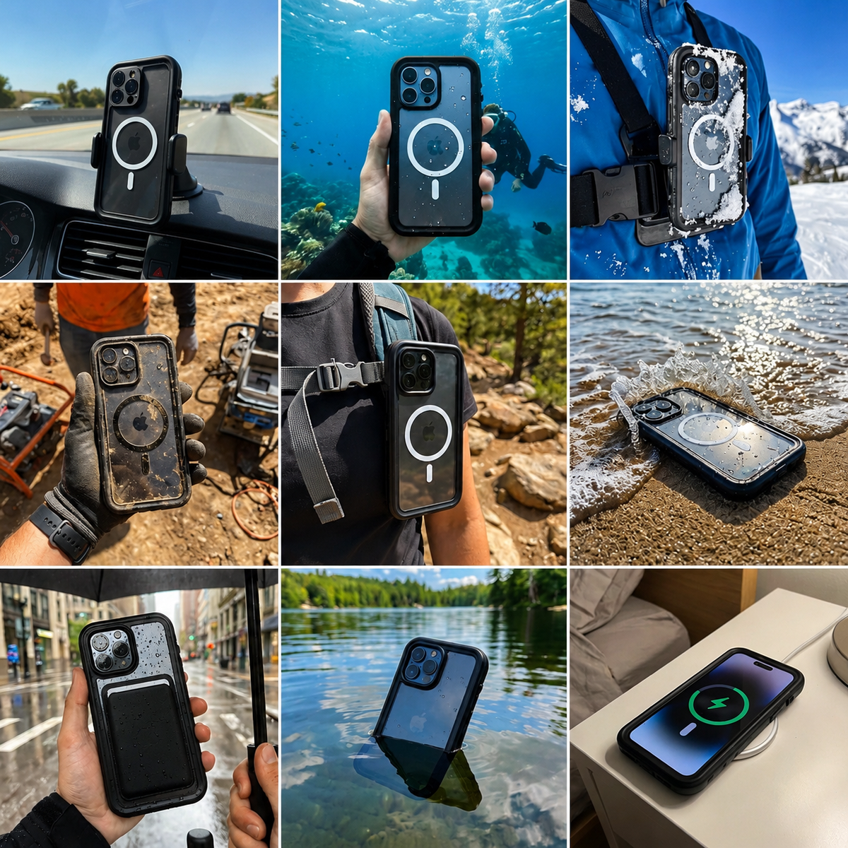 Premium iPhone Case MagSafe Waterproof IP68 Shockproof 360 Full Body Sealed Protective Cover Camera Lens Dustproof Anti Scratch Magnetic Slim Design Qi