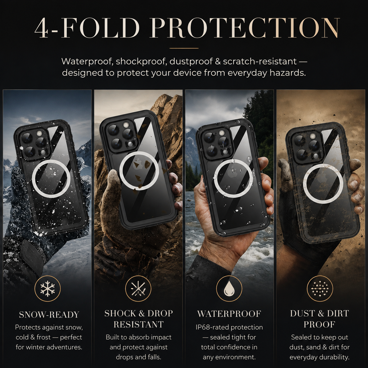 Premium iPhone Case MagSafe Waterproof IP68 Shockproof 360 Full Body Sealed Protective Cover Camera Lens Dustproof Anti Scratch Magnetic Slim Design Qi