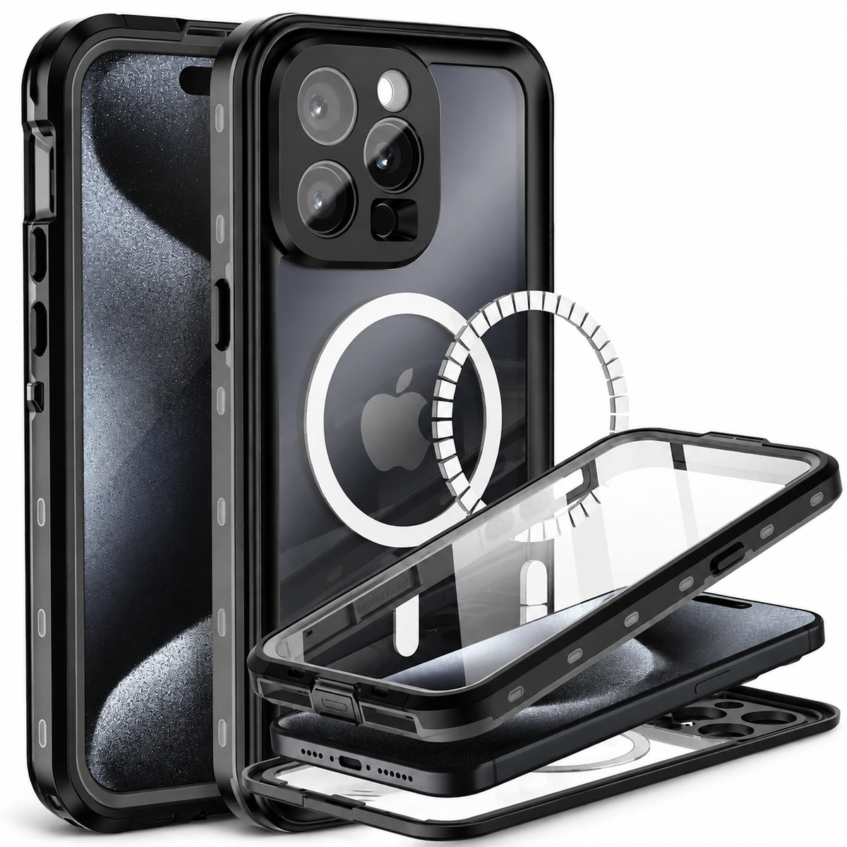 Premium iPhone Case MagSafe Waterproof IP68 Shockproof 360 Full Body Sealed Protective Cover Camera Lens Dustproof Anti Scratch Magnetic Slim Design Qi