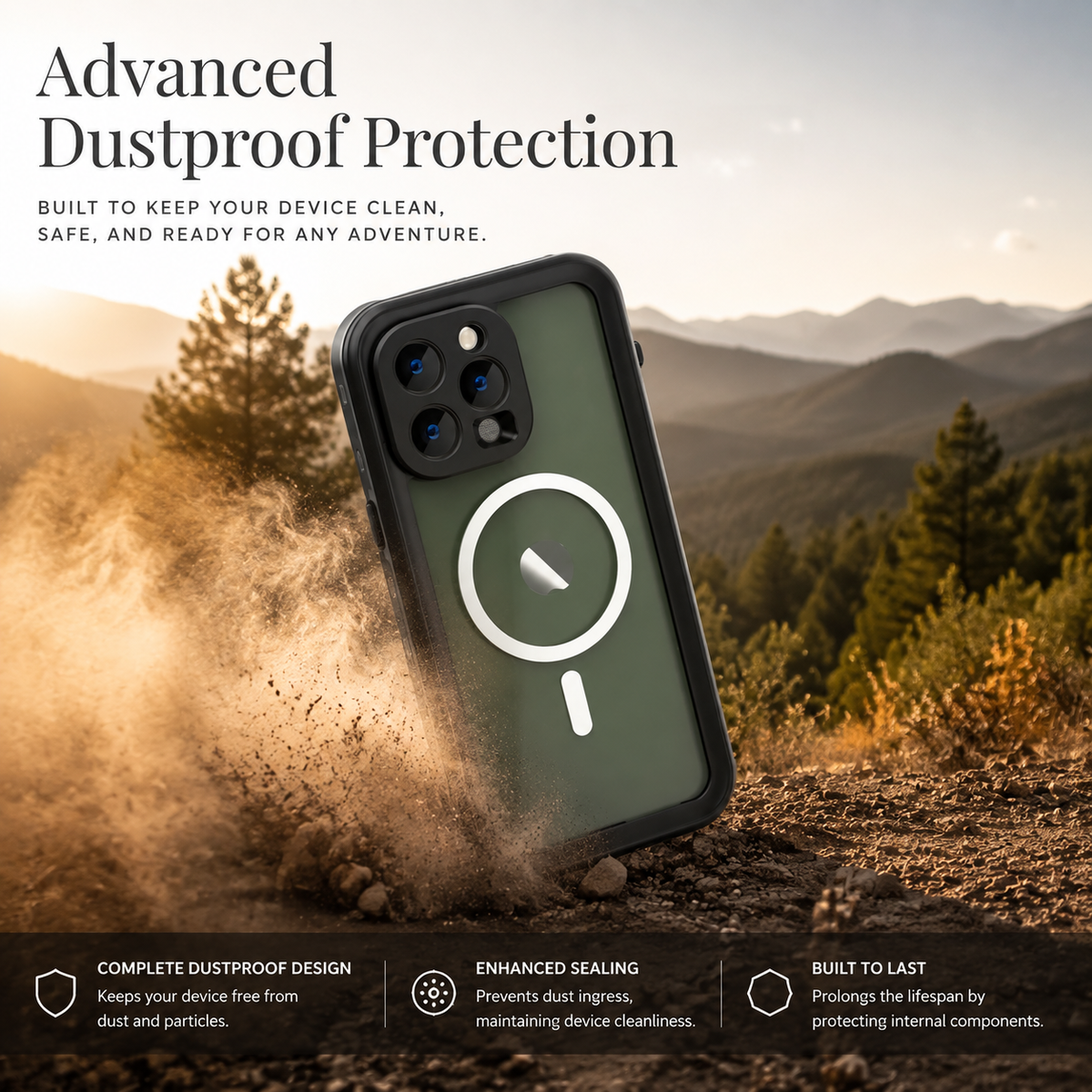 Premium iPhone Case MagSafe Waterproof Shockproof IP68 Sealed Body Cover Camera Lens Protection Transparent Dustproof Rugged Protective Design Surface