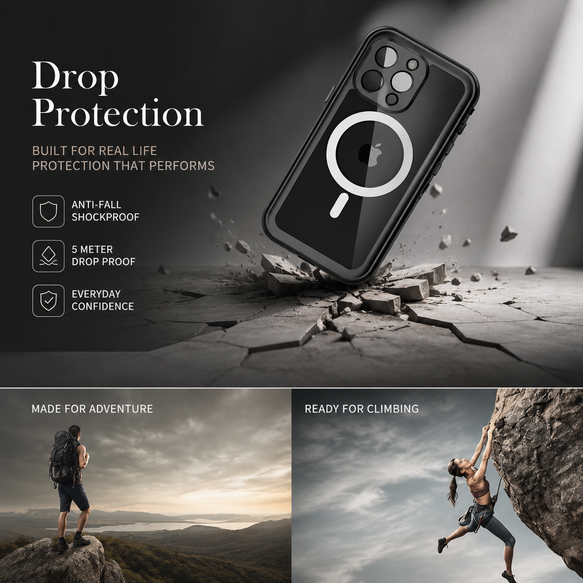 Premium iPhone Case MagSafe Waterproof Shockproof IP68 Sealed Body Cover Camera Lens Protection Transparent Dustproof Rugged Protective Design Surface