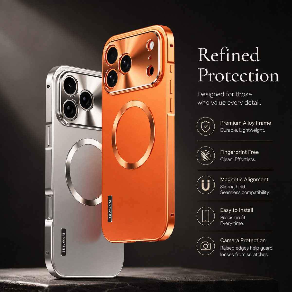 Premium iPhone Case Magnetic Aluminum Alloy Frame Frosted PC Backplate Ultra Thin Shockproof Anti Scratch Anti Fingerprint Matte Protective Cover