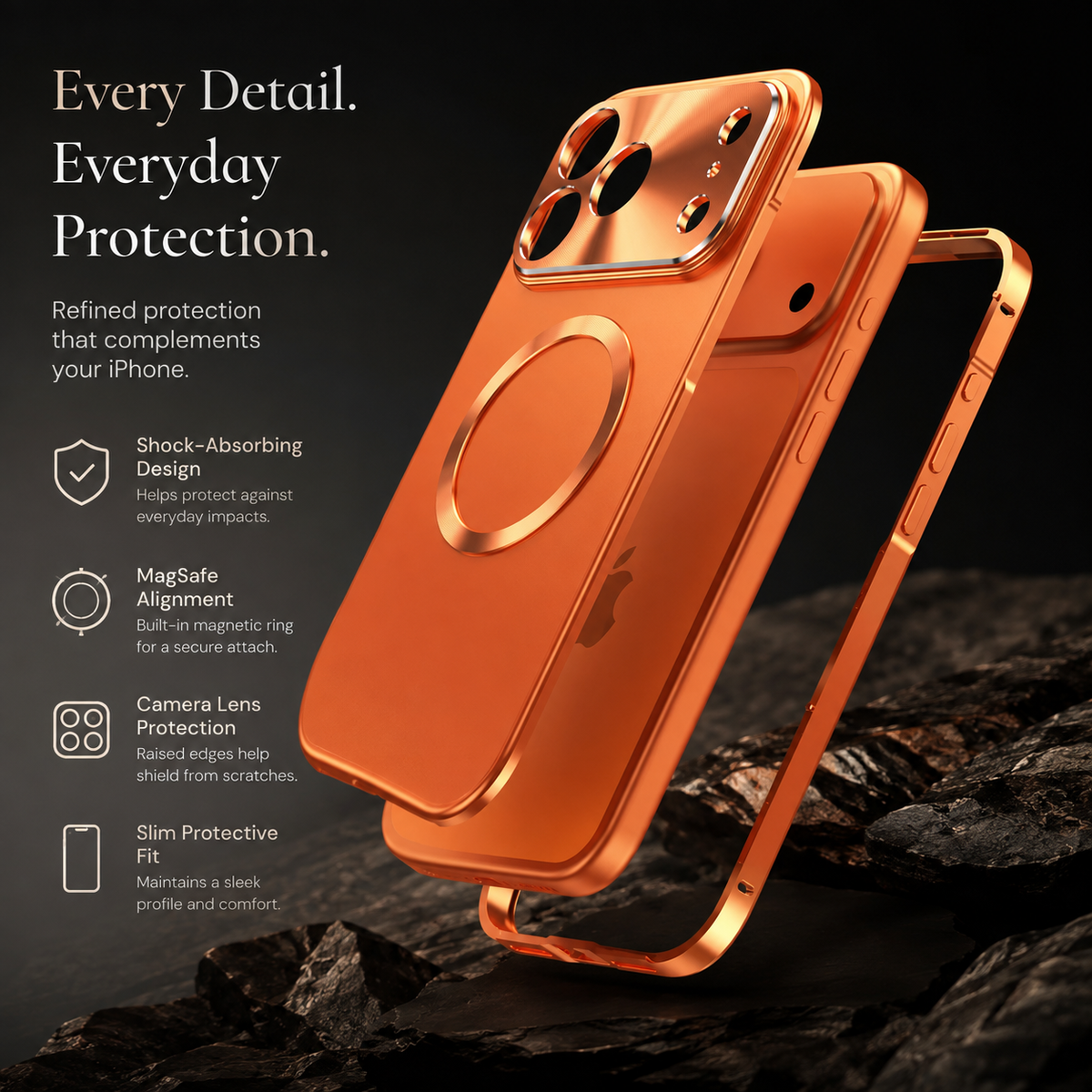 Premium iPhone Case Magnetic Aluminum Alloy Frame Frosted PC Backplate Ultra Thin Shockproof Anti Scratch Anti Fingerprint Matte Protective Cover
