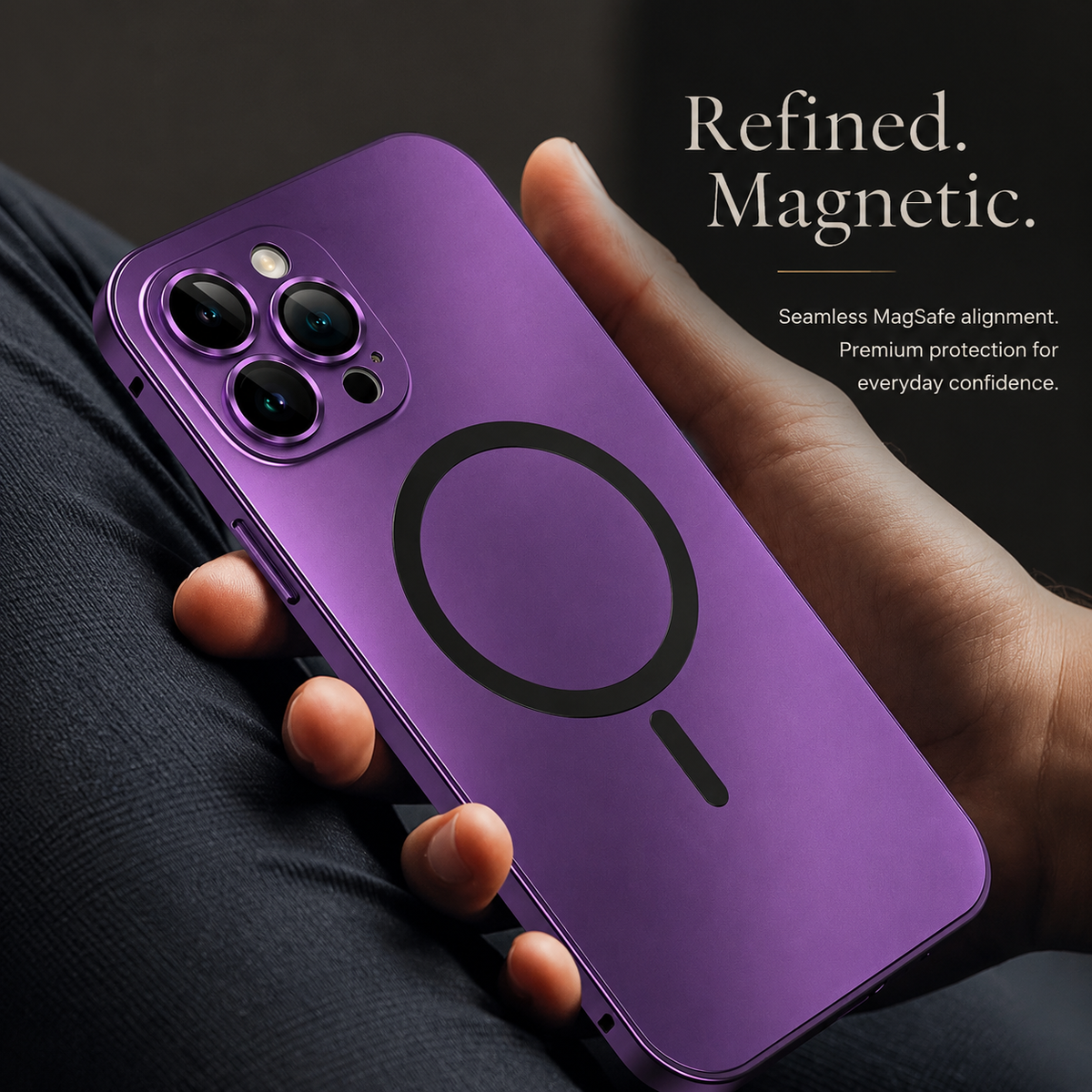 Premium iPhone Case Magnetic Aluminum Alloy Frame Hard PC Back Cover MagSafe Compatible Shockproof Matte Anti Fingerprint Slim Protective Design