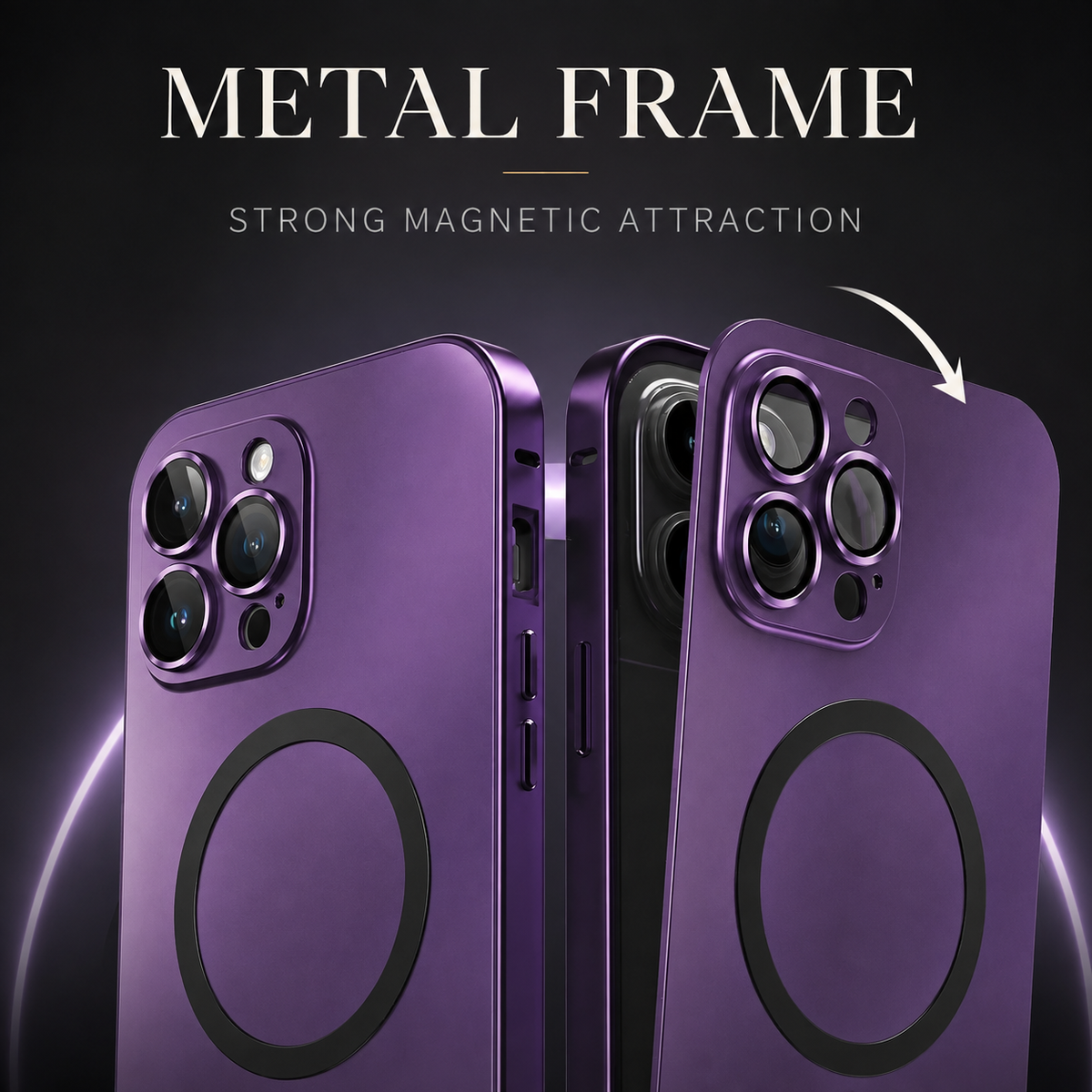 Premium iPhone Case Magnetic Aluminum Alloy Frame Hard PC Back Cover MagSafe Compatible Shockproof Matte Anti Fingerprint Slim Protective Design