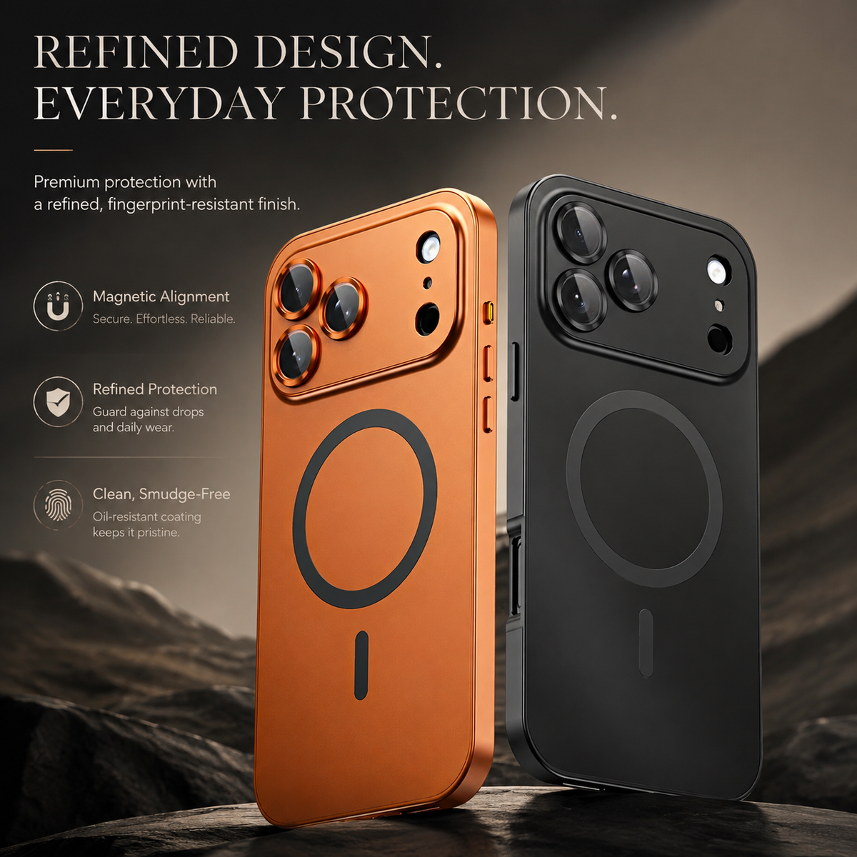 Premium iPhone Case Magnetic Aluminum Alloy Frame Hard PC Back Cover MagSafe Compatible Shockproof Matte Anti Fingerprint Slim Protective Design