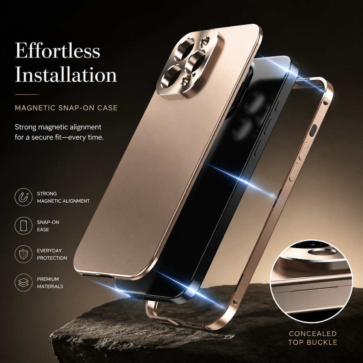 Premium iPhone Case Magnetic Aluminum Frame Shockproof Protective Cover Camera Lens Protection Wireless Charging Anti Scratch Slim Metal Full Coverage