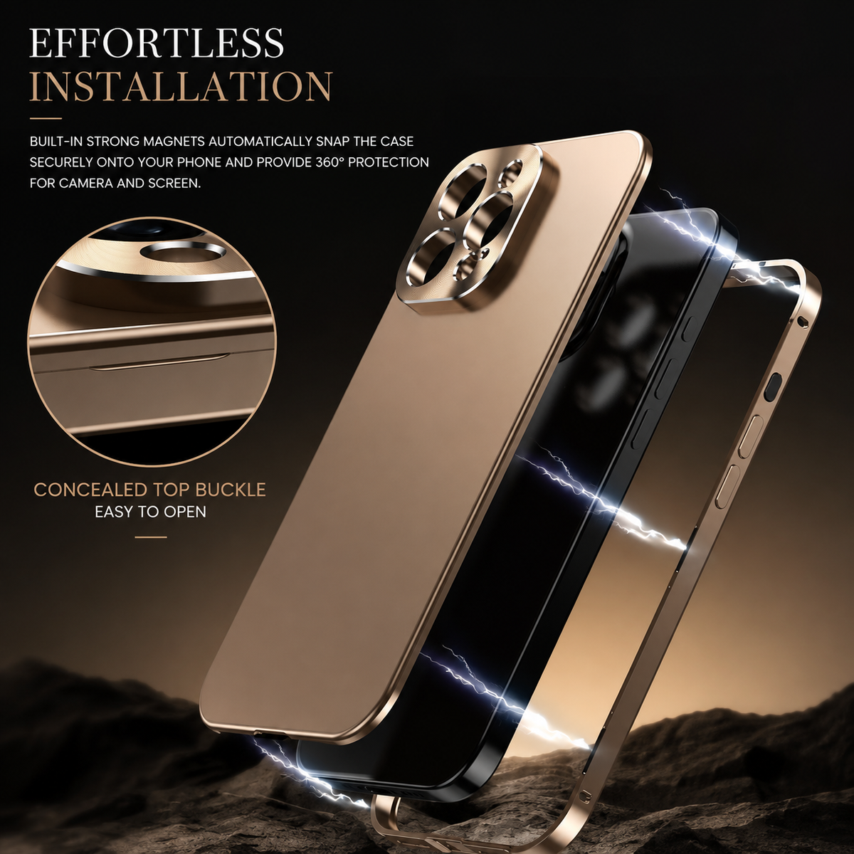 Premium iPhone Case Magnetic Aluminum Frame Shockproof Protective Cover Camera Lens Protection Wireless Charging Anti Scratch Slim Metal Full Coverage