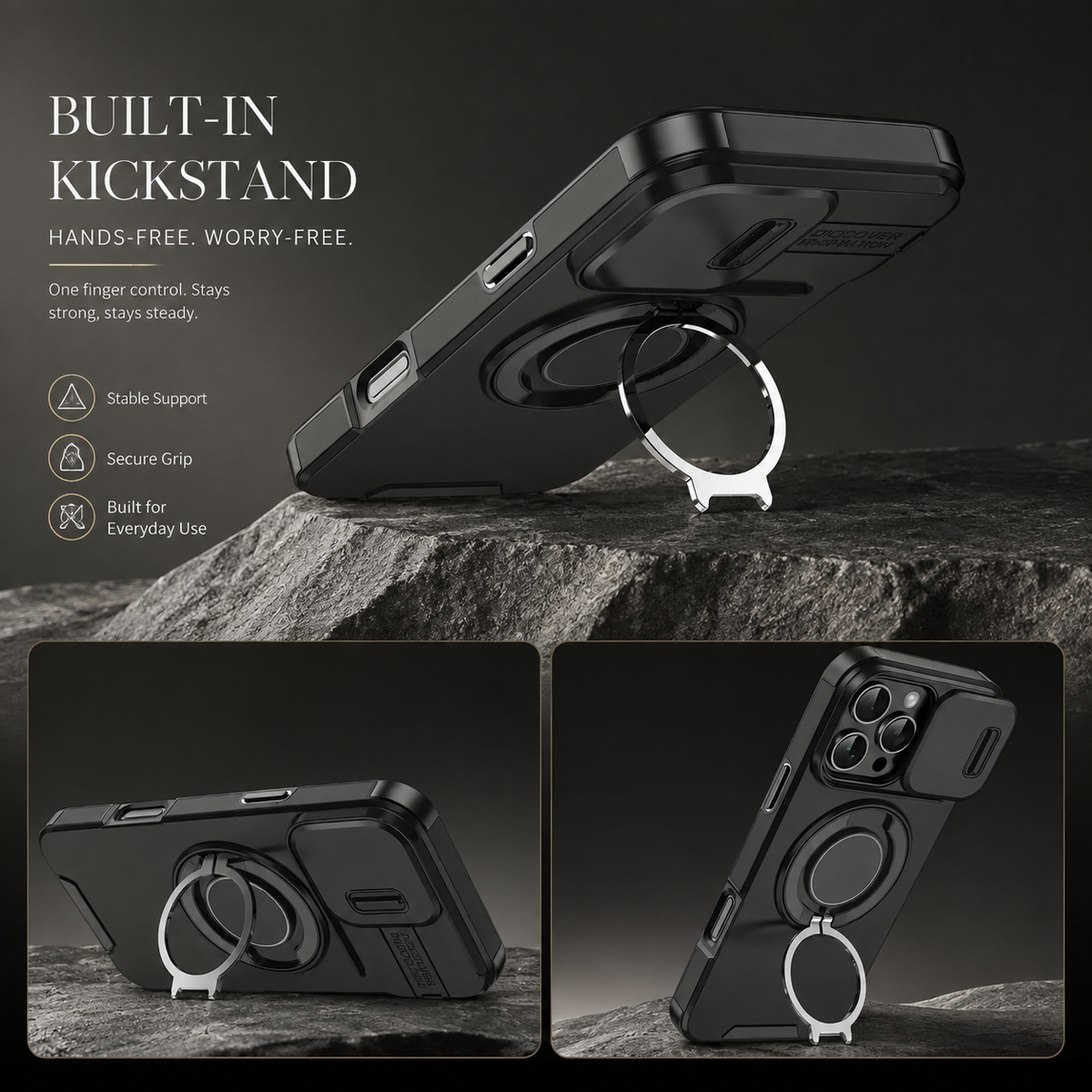 Premium iPhone Case Magnetic Bracket Shockproof PC Acrylic Heavy Duty Rugged Armor Anti Scratch Anti Fingerprint Non Slip Stand Protective Cover
