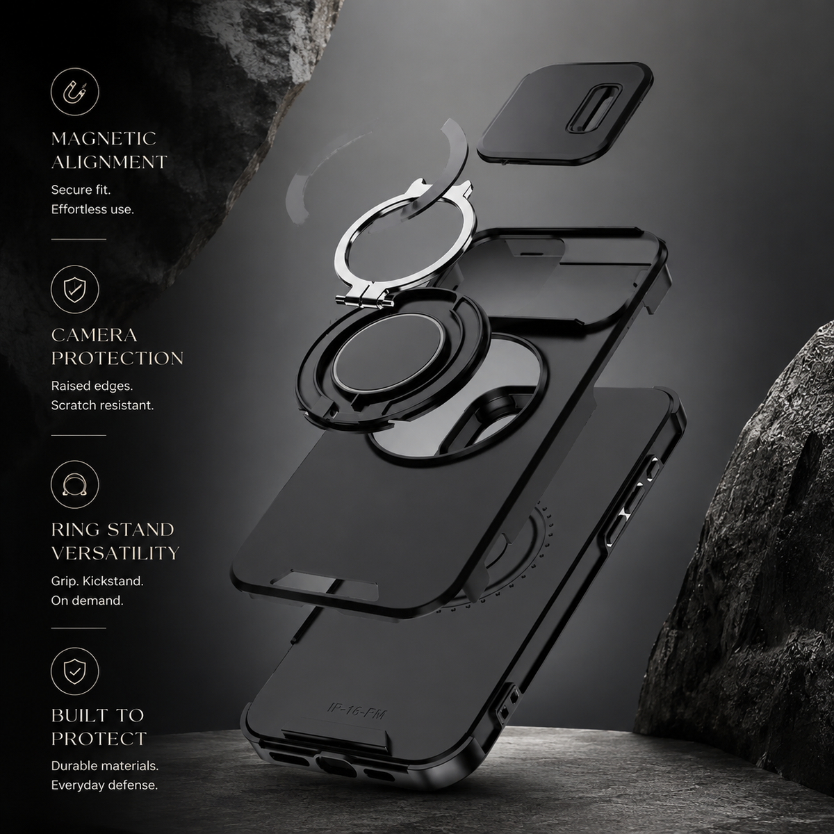 Premium iPhone Case Magnetic Bracket Shockproof PC Acrylic Heavy Duty Rugged Armor Anti Scratch Anti Fingerprint Non Slip Stand Protective Cover