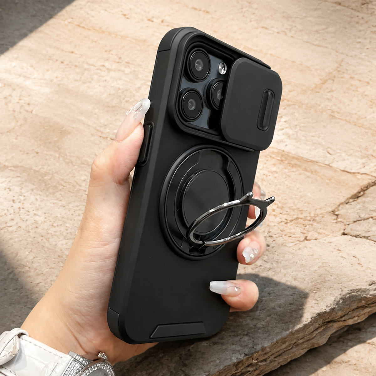 Premium iPhone Case Magnetic Bracket Shockproof PC Acrylic Heavy Duty Rugged Armor Anti Scratch Anti Fingerprint Non Slip Stand Protective Cover