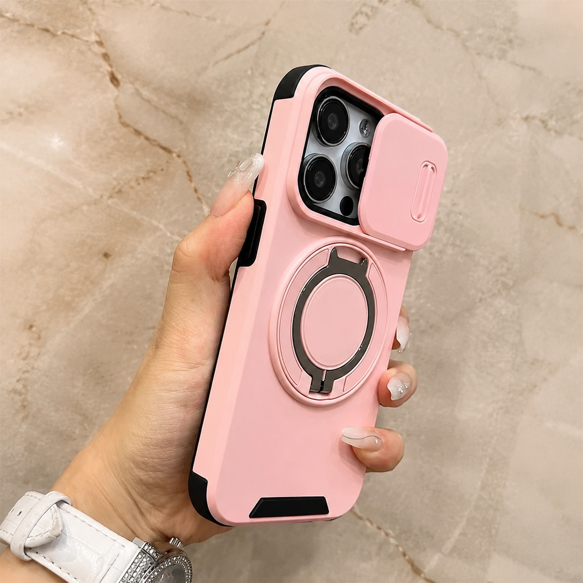 Premium iPhone Case Magnetic Bracket Shockproof PC Acrylic Heavy Duty Rugged Armor Anti Scratch Anti Fingerprint Non Slip Stand Protective Cover