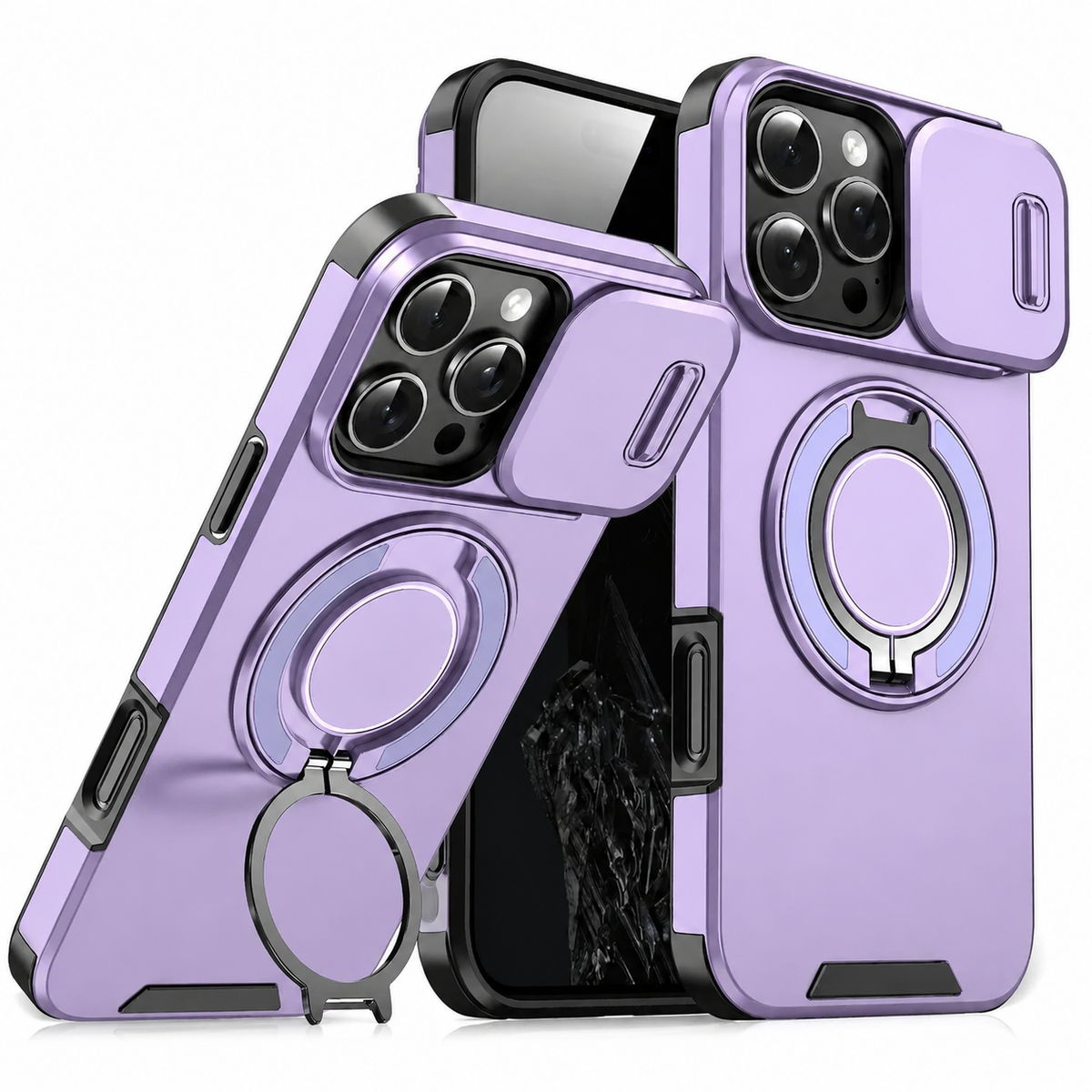 Premium iPhone Case Magnetic Bracket Shockproof PC Acrylic Heavy Duty Rugged Armor Anti Scratch Anti Fingerprint Non Slip Stand Protective Cover