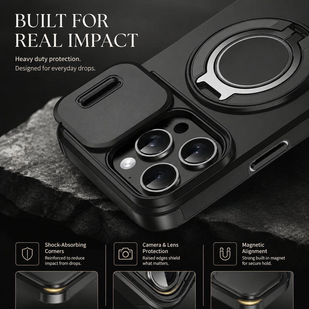 Premium iPhone Case Magnetic Bracket Shockproof PC Acrylic Heavy Duty Rugged Armor Anti Scratch Anti Fingerprint Non Slip Stand Protective Cover