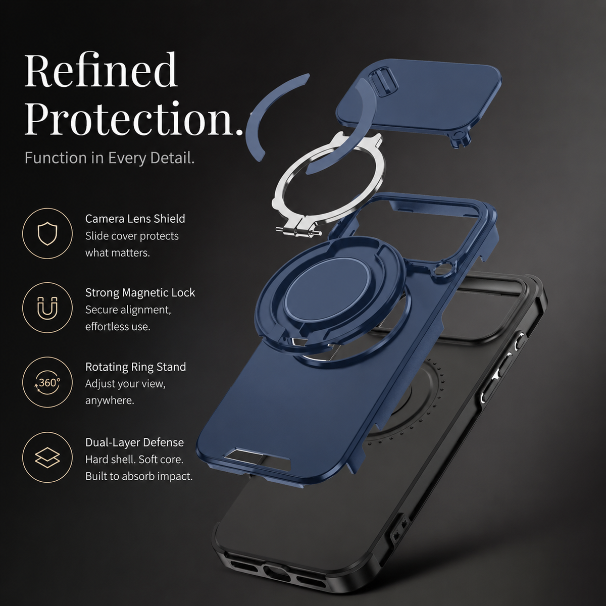 Premium iPhone Case Magnetic Bracket Shockproof PC Acrylic Heavy Duty Rugged Armor Anti Scratch Anti Fingerprint Non Slip Stand Protective Cover