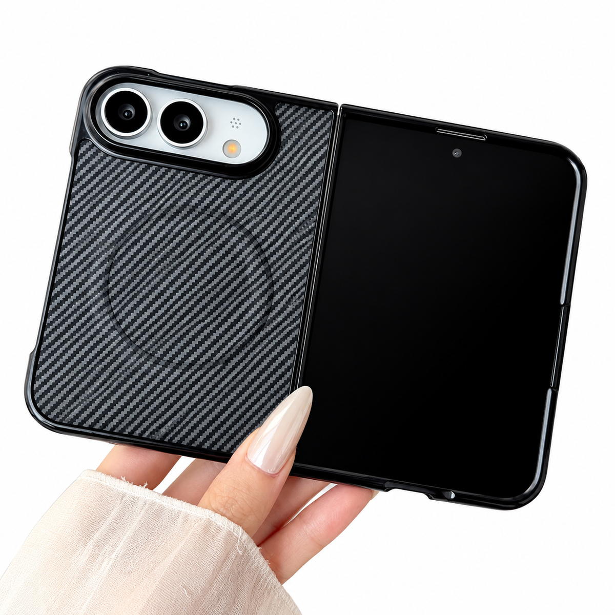 Premium iPhone Case Magnetic Carbon Fiber Pattern Soft TPU MagSafe Foldable Cover Shockproof Anti Knock Slim Non Slip Durable Protective Phone Cover Shell Case