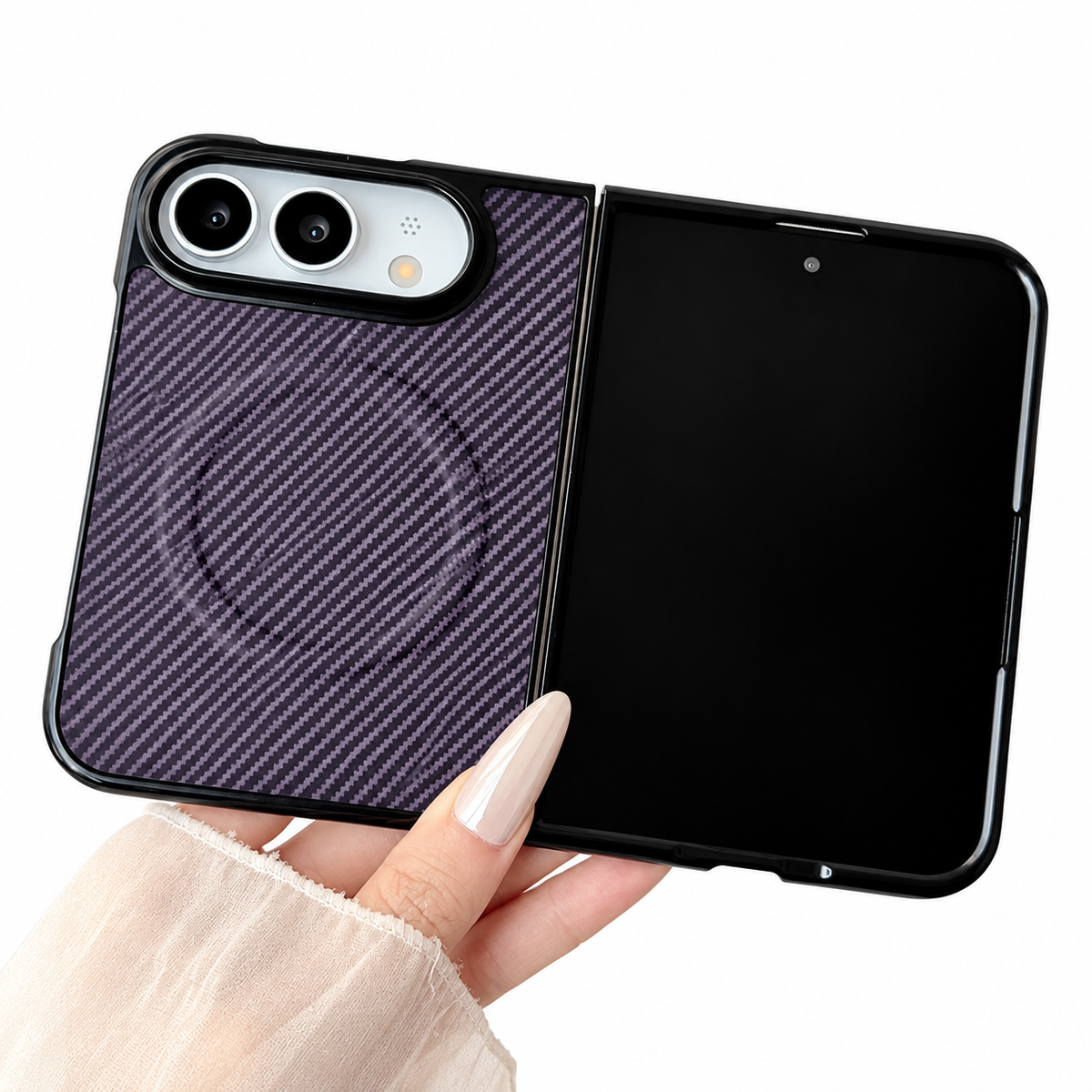 Premium iPhone Case Magnetic Carbon Fiber Pattern Soft TPU MagSafe Foldable Cover Shockproof Anti Knock Slim Non Slip Durable Protective Phone Cover Shell Case